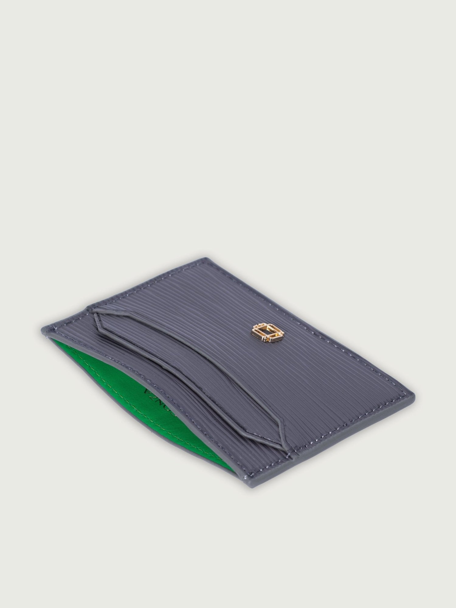 TARJETERO COMPACTO DE CUERO GRIS - Di Conza